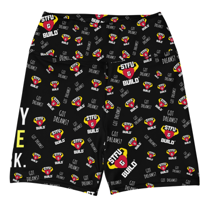 STFU & BUILD® | “Do The Dirty Core Work — Classic Collage” — Women’s Yoga Shorts