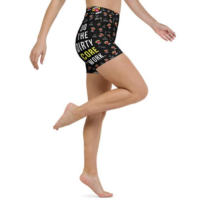 STFU & BUILD® | “Do The Dirty Core Work — Classic Collage” — Women’s Yoga Shorts