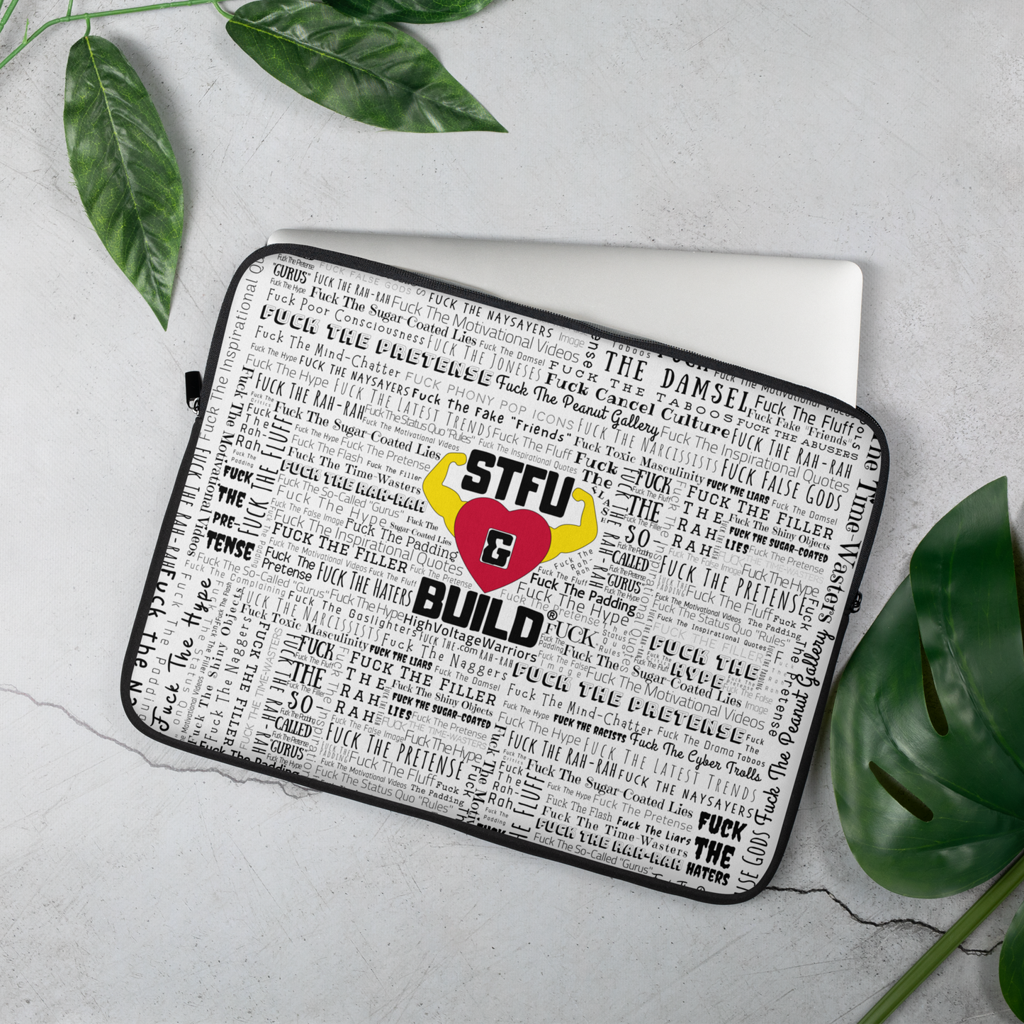 STFU & BUILD® | “Word Art Wrap” — Laptop Sleeve (White)