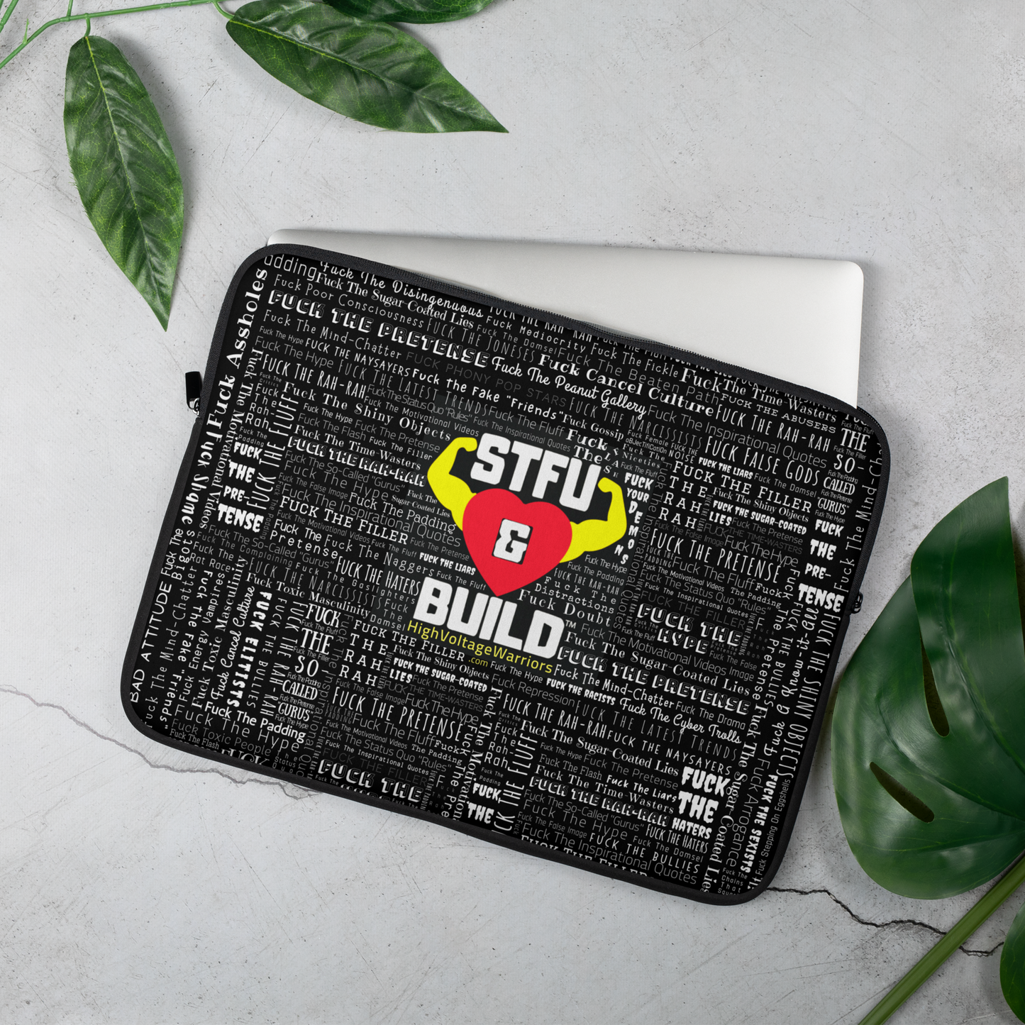 STFU & BUILD® | “Word Art Wrap” — Laptop Sleeve (Black)
