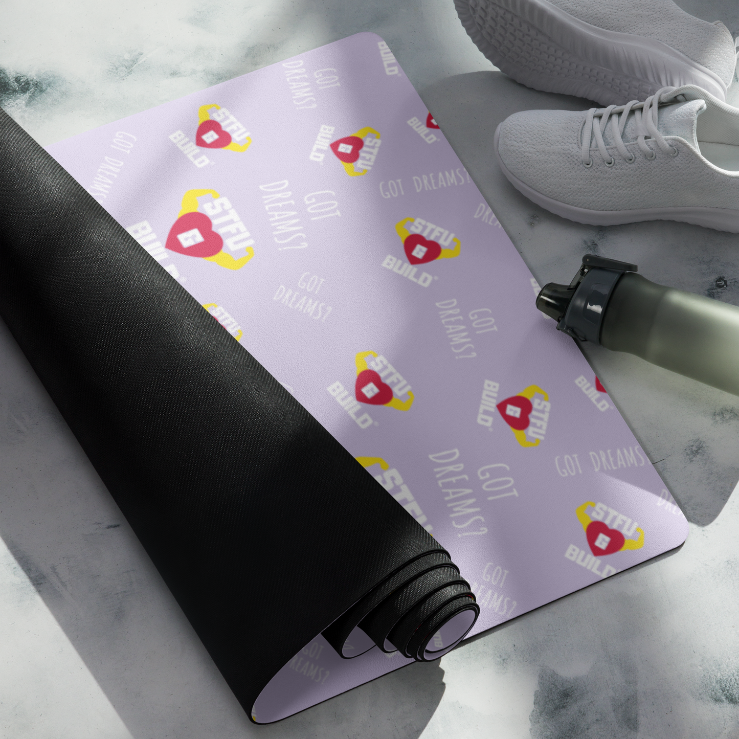 STFU & BUILD® | “Classic Collage” — Yoga Mat (Lavender)